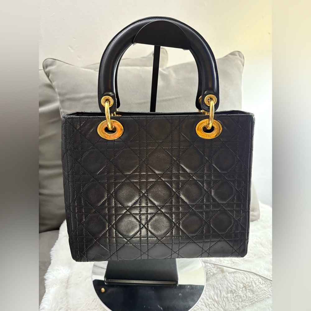 Lady Dior Medium Black Quilted Satchel with Gold Accents - Picture 3 of 16